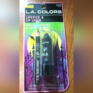 LA Colors Lipstick & Lip Liner Black C37189 NEW Goth Witchy Halloween Punk